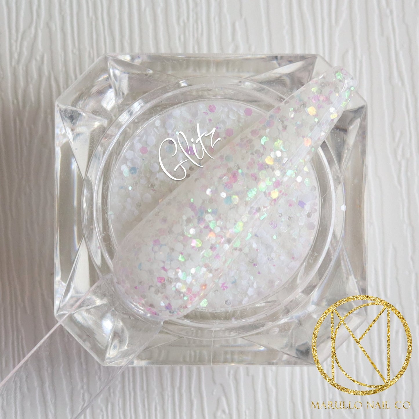 Glitz white glitter nail dip powder by Marullo Nail Co