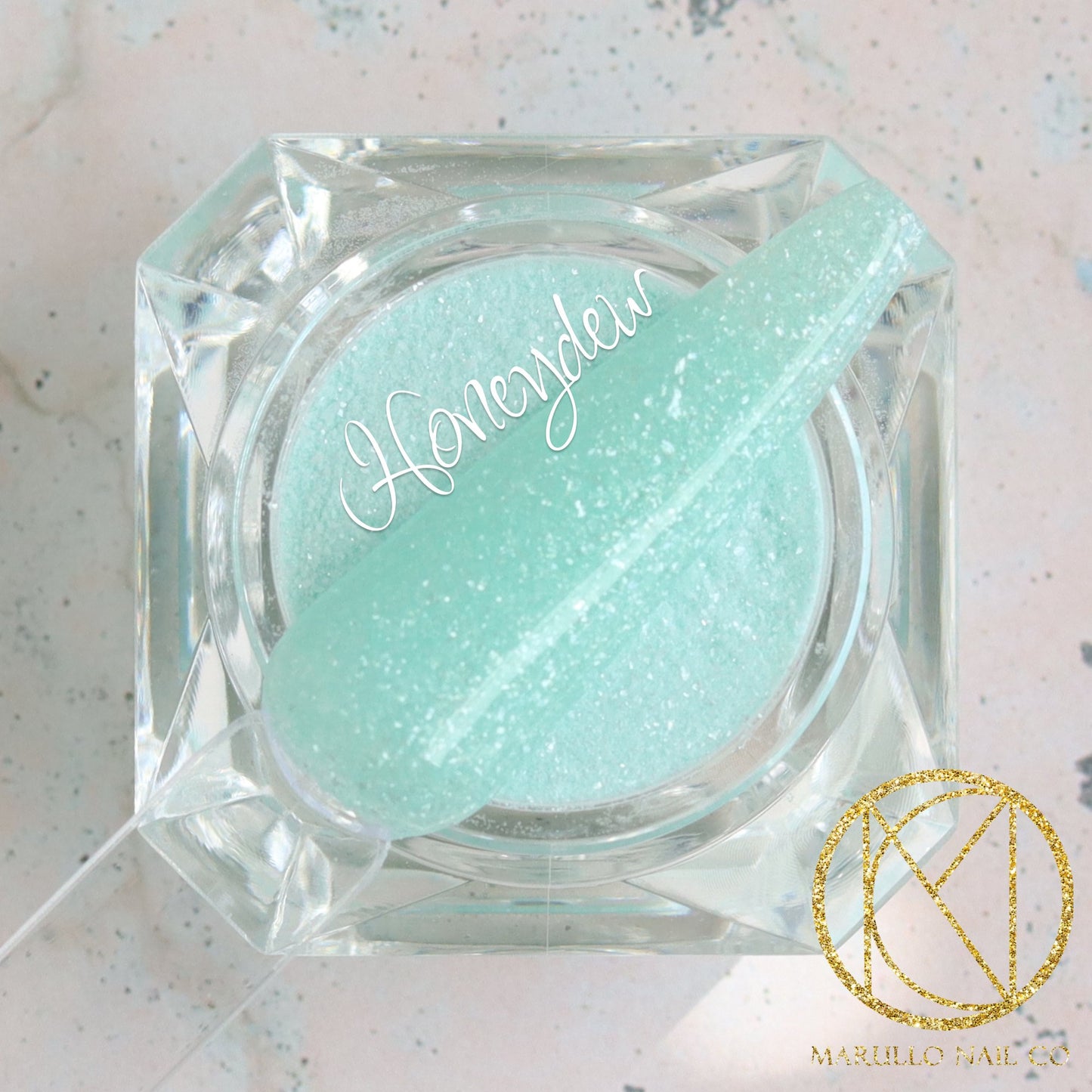 Honeydew green shimmer nail dip powder by Marullo Nail Co