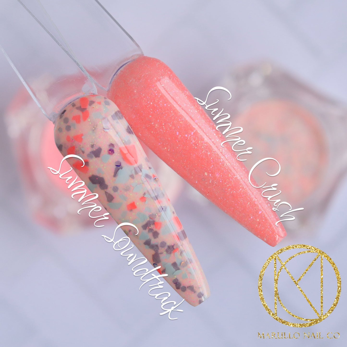 Summer Soundtrack pink terrazzo nail dip powder by Marullo Nail Co