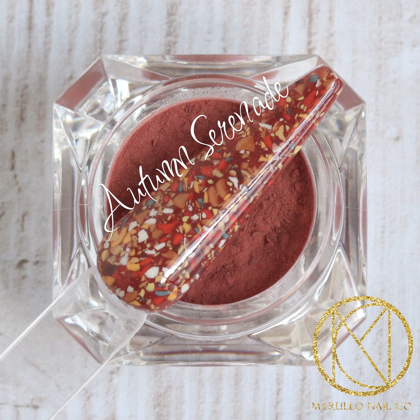 Autumn Serenade red terrazzo nail dip powder by Marullo Nail Co