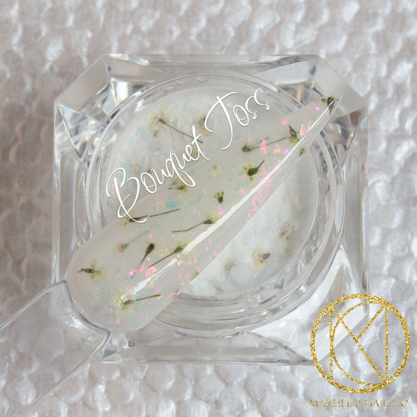 Bouquet Toss white floral nail dip powder by Marullo Nail Co