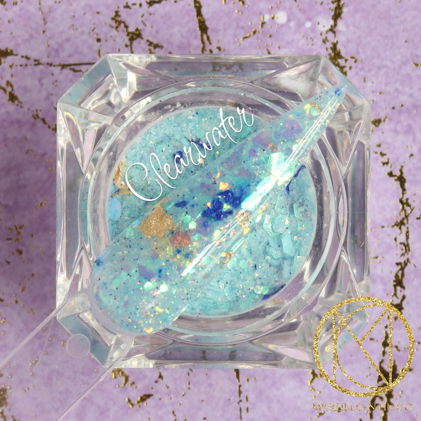 Clearwater blue glitter nail dip powder by Marullo Nail Co