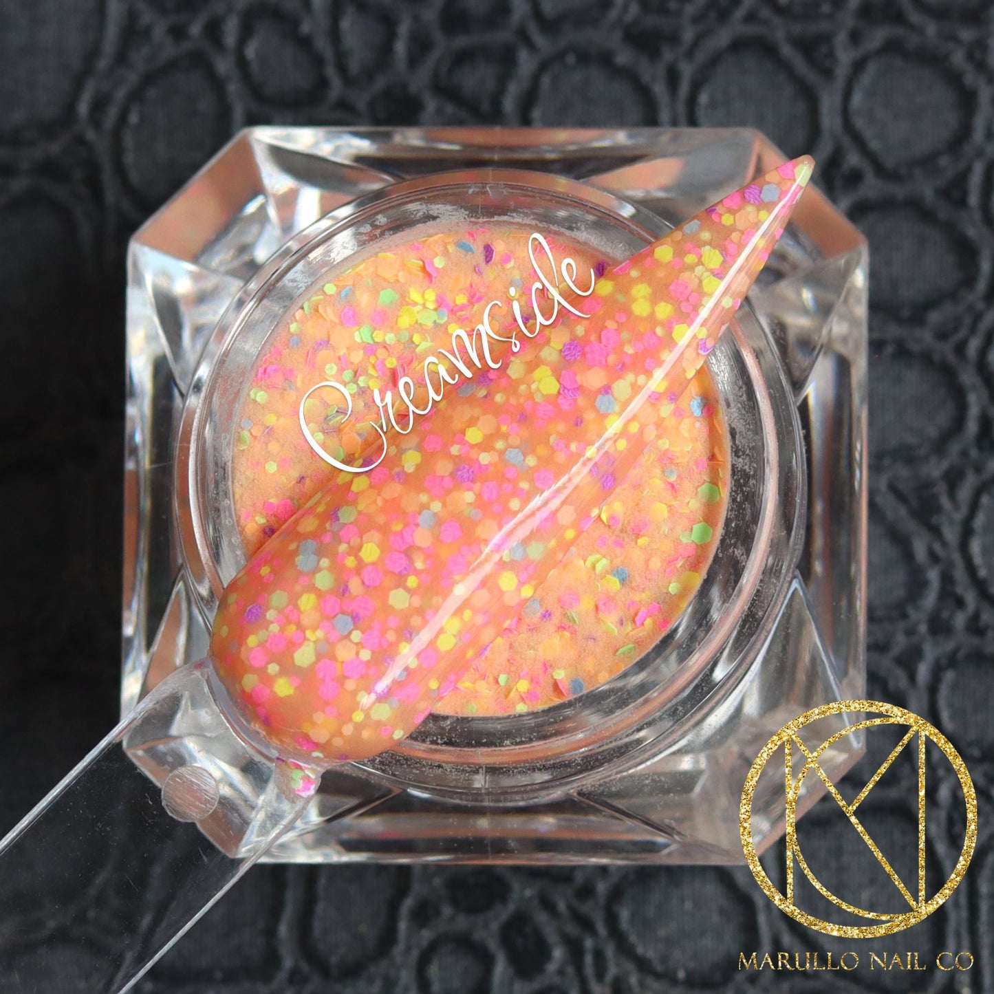 Creamsicle orange glitter nail dip powder by Marullo Nail Co
