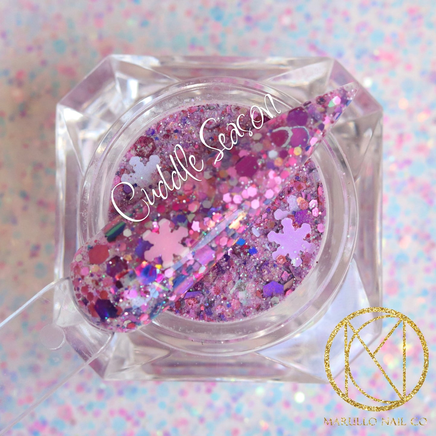 Cuddle Season pink glitter nail dip powder by Marullo Nail Co