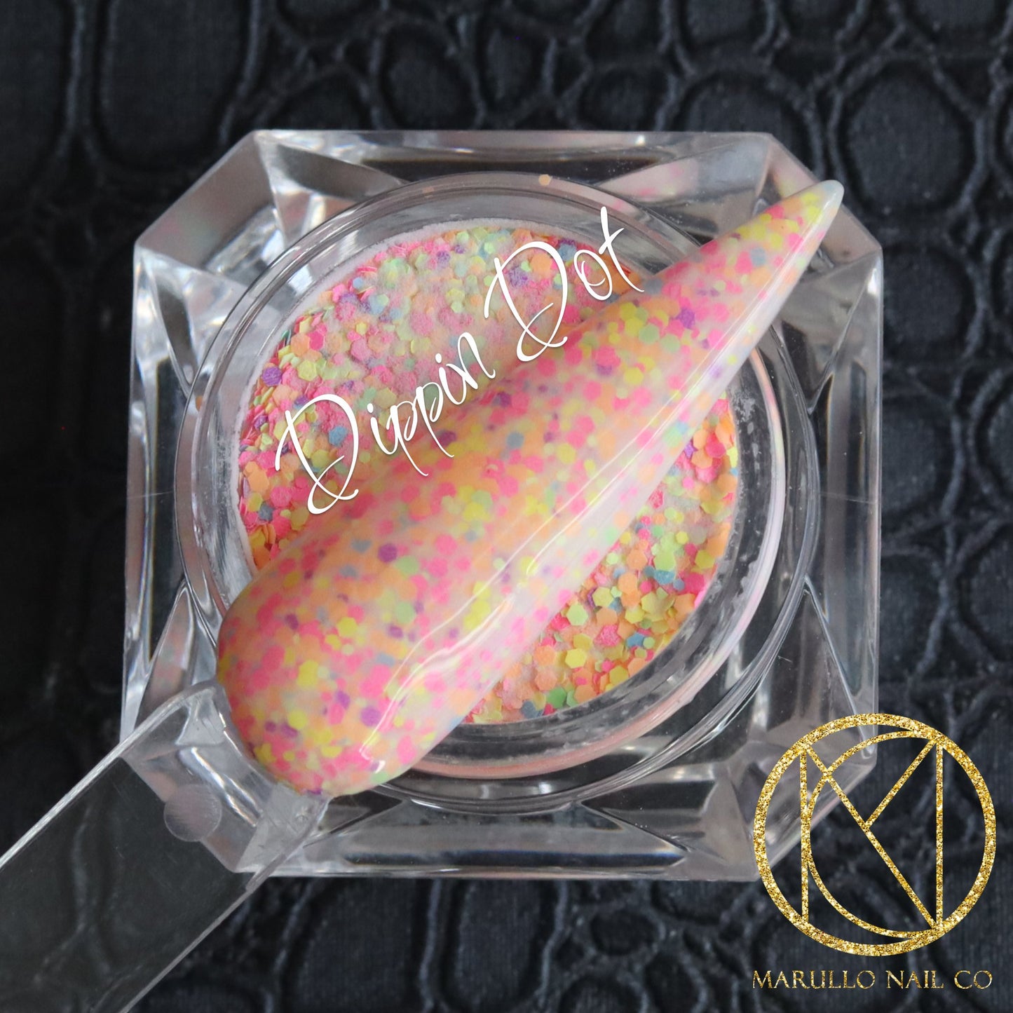 Dippin Dot colorful glitter nail dip powder by Marullo Nail Co