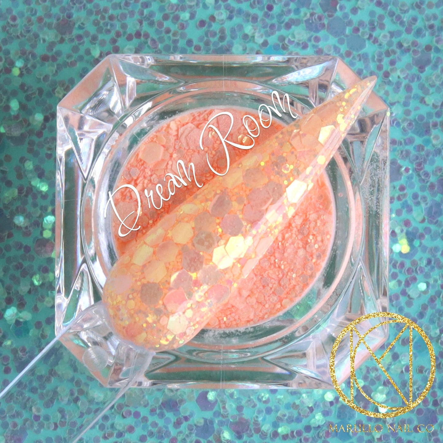 Dream Room peach glitter nail dip powder by Marullo Nail Co