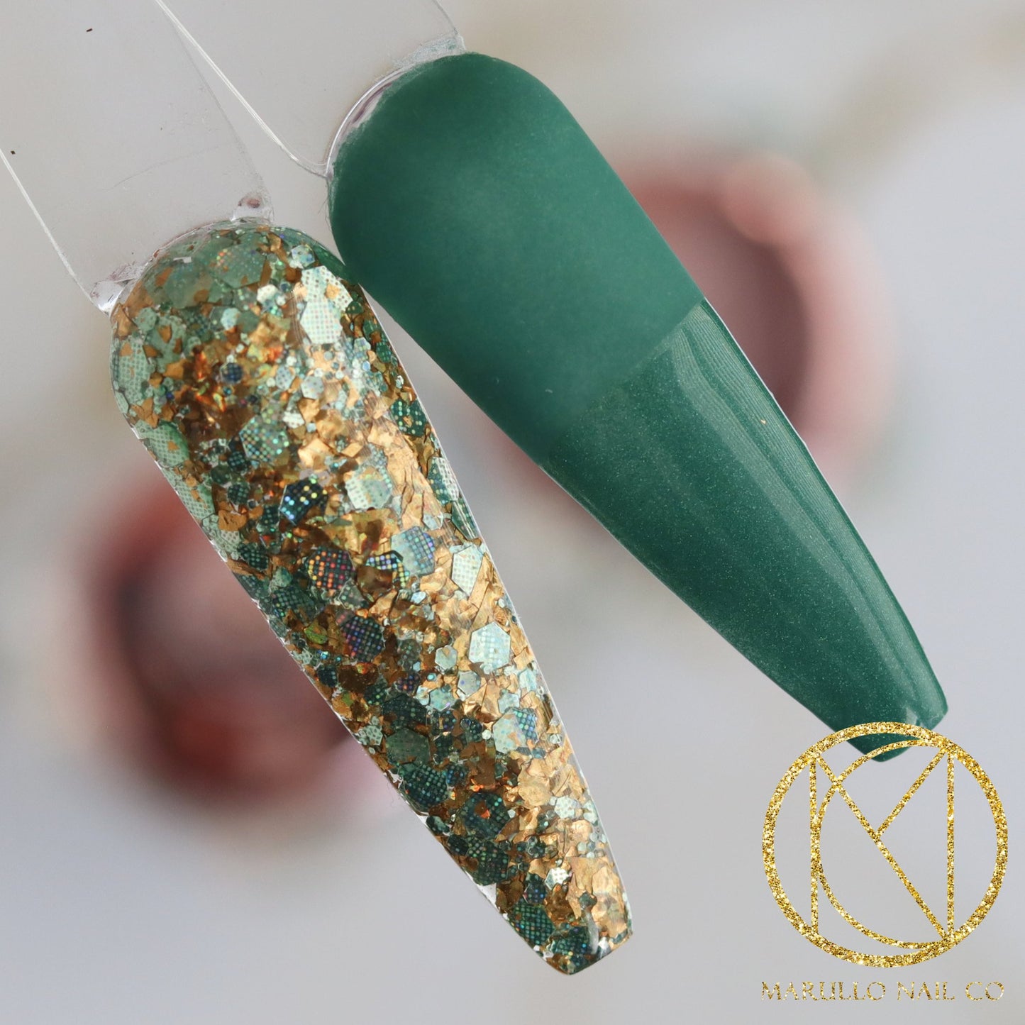 Dublin Drop green glitter nail dip powder by Marullo Nail Co