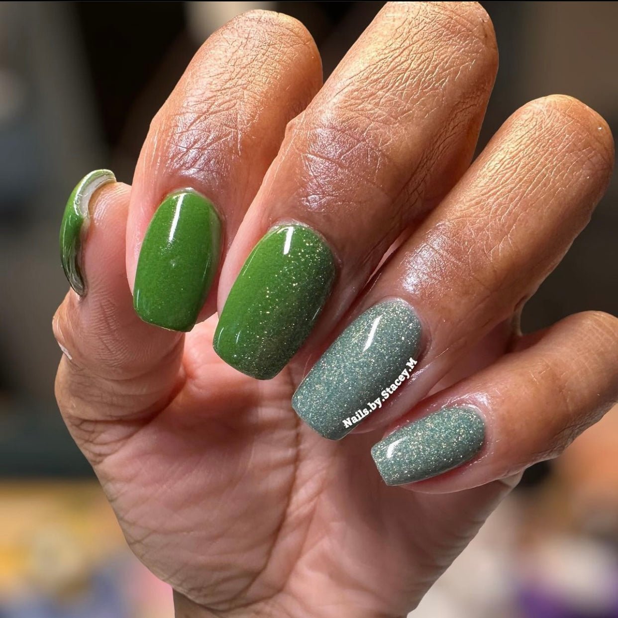 Emerald green shimmer nail dip powder by Marullo Nail Co
