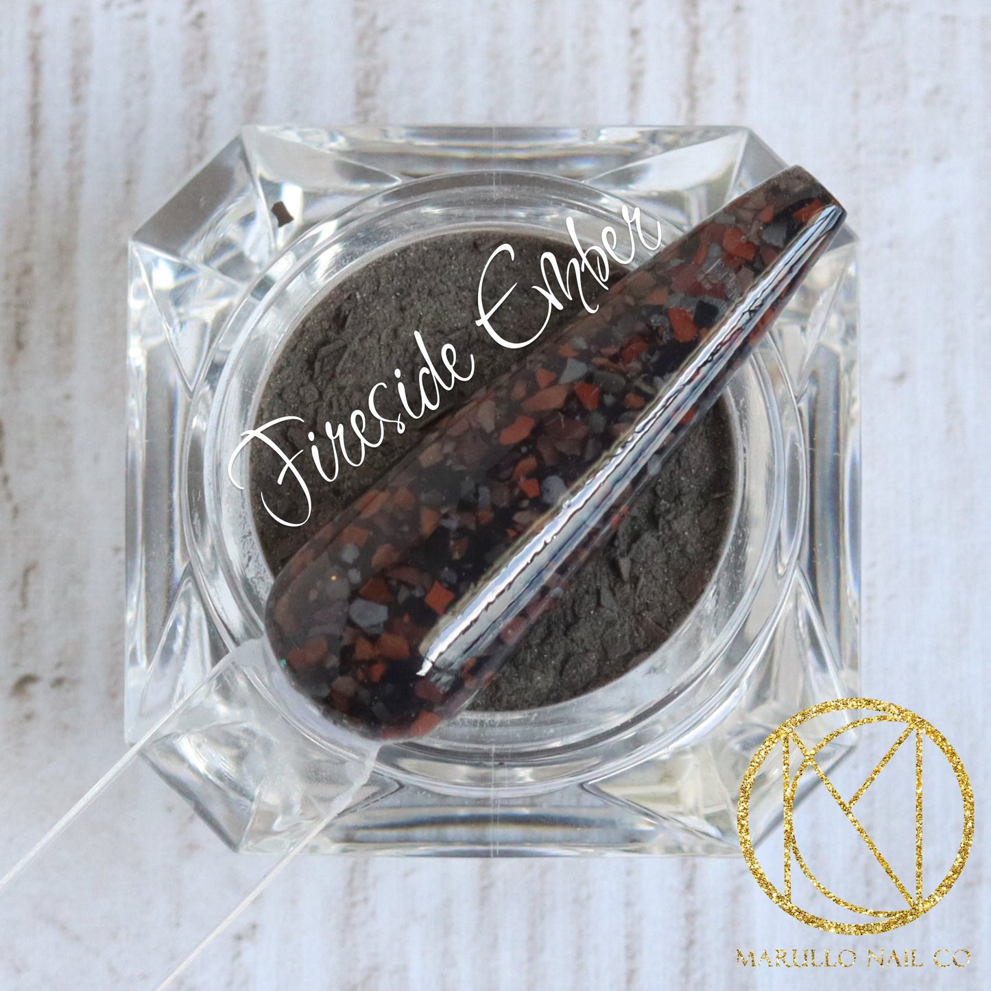 Fireside Ember black terrazzo nail dip powder by Marullo Nail Co