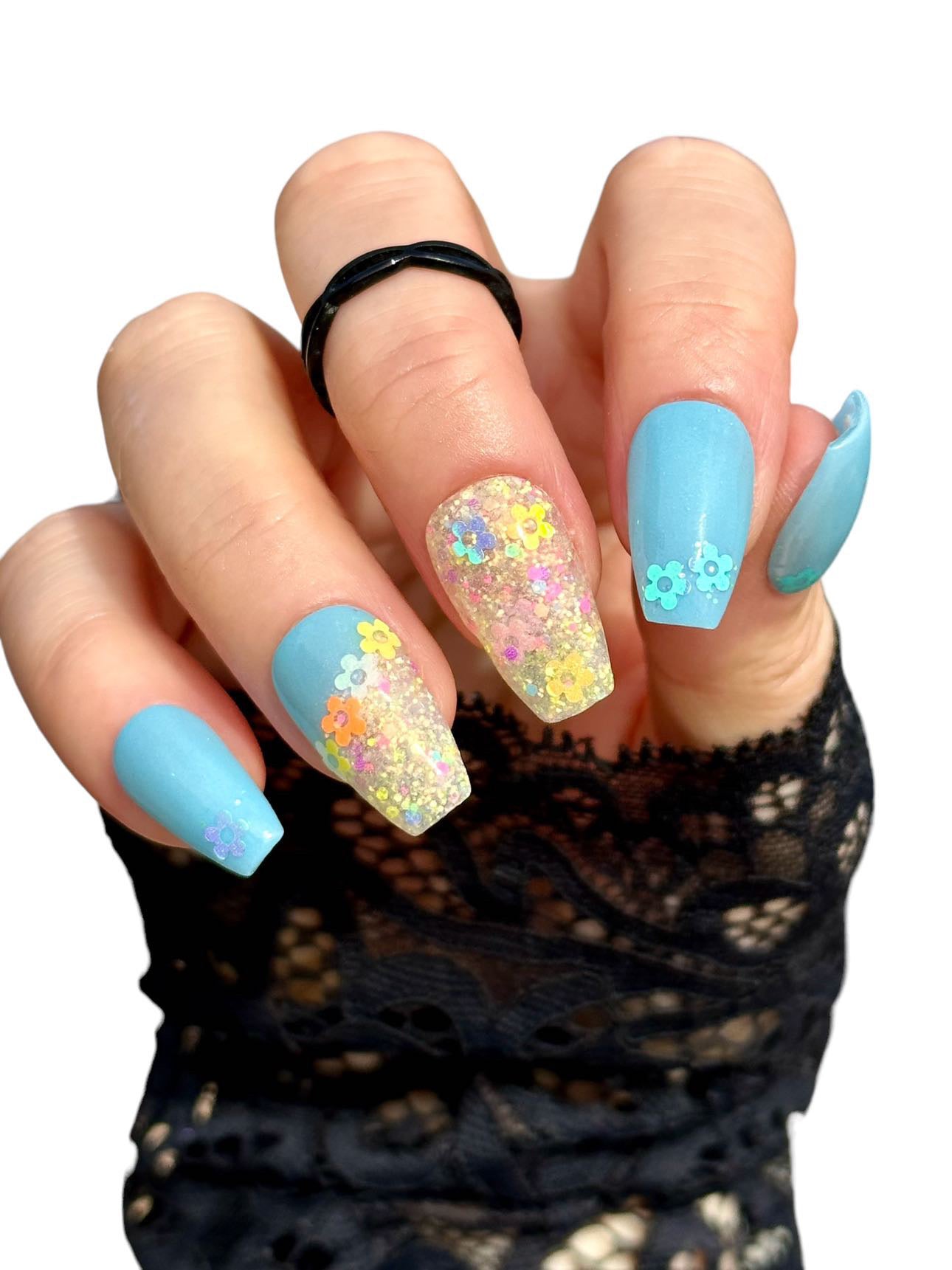 Florence UV yellow glitter nail dip powder by Marullo Nail Co