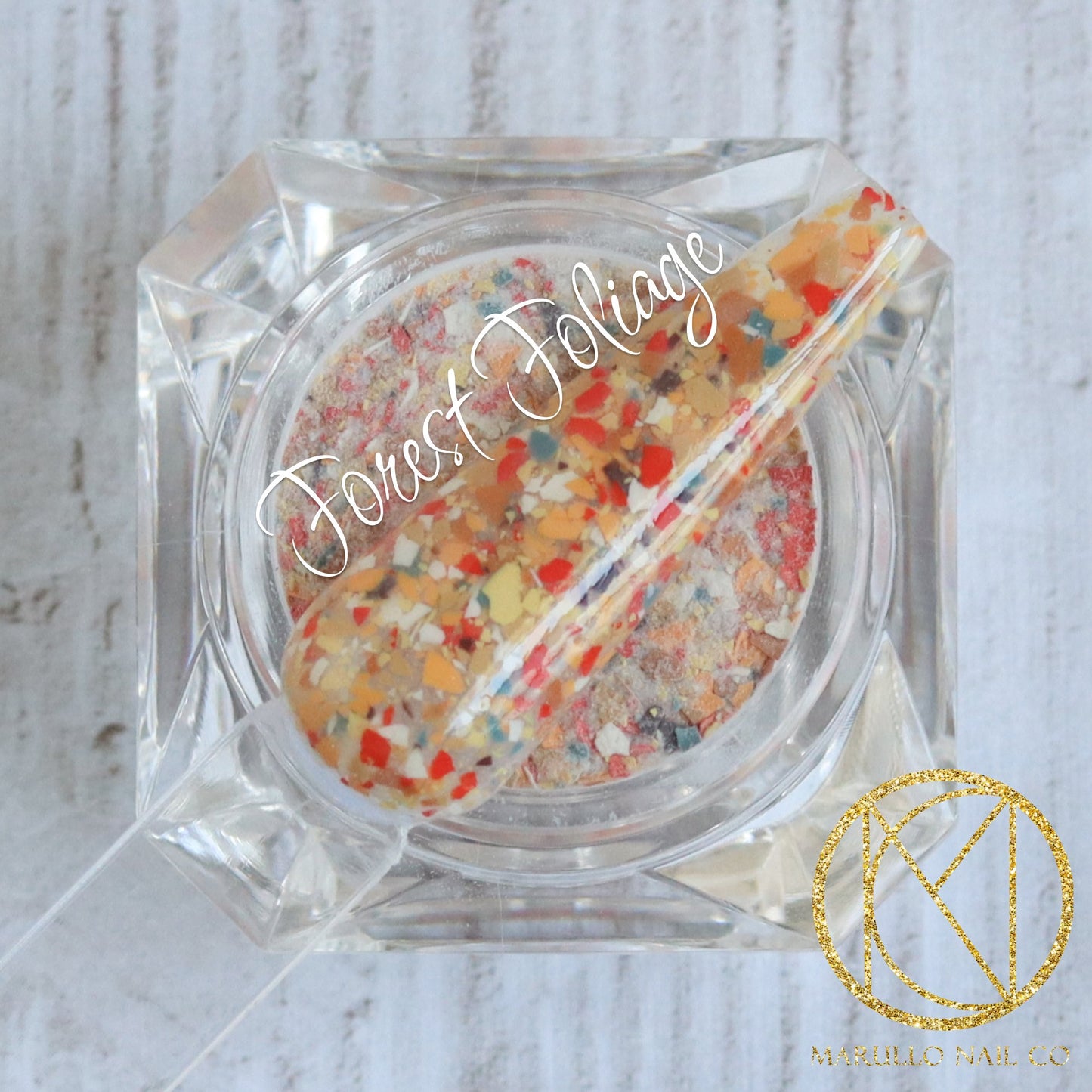 Forest Foliage white terrazzo nail dip powder by Marullo Nail Co