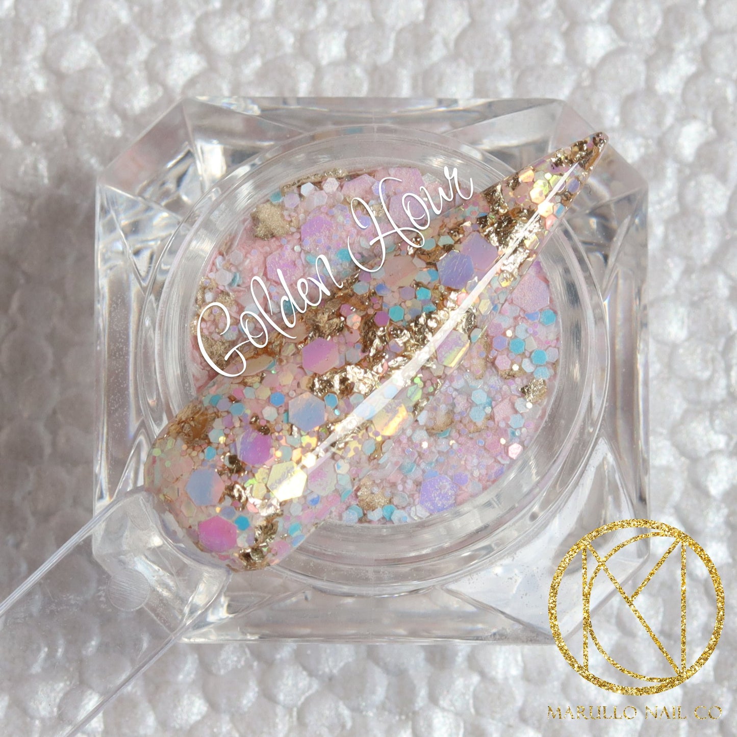 Golden Hour pink glitter nail dip powder by Marullo Nail Co