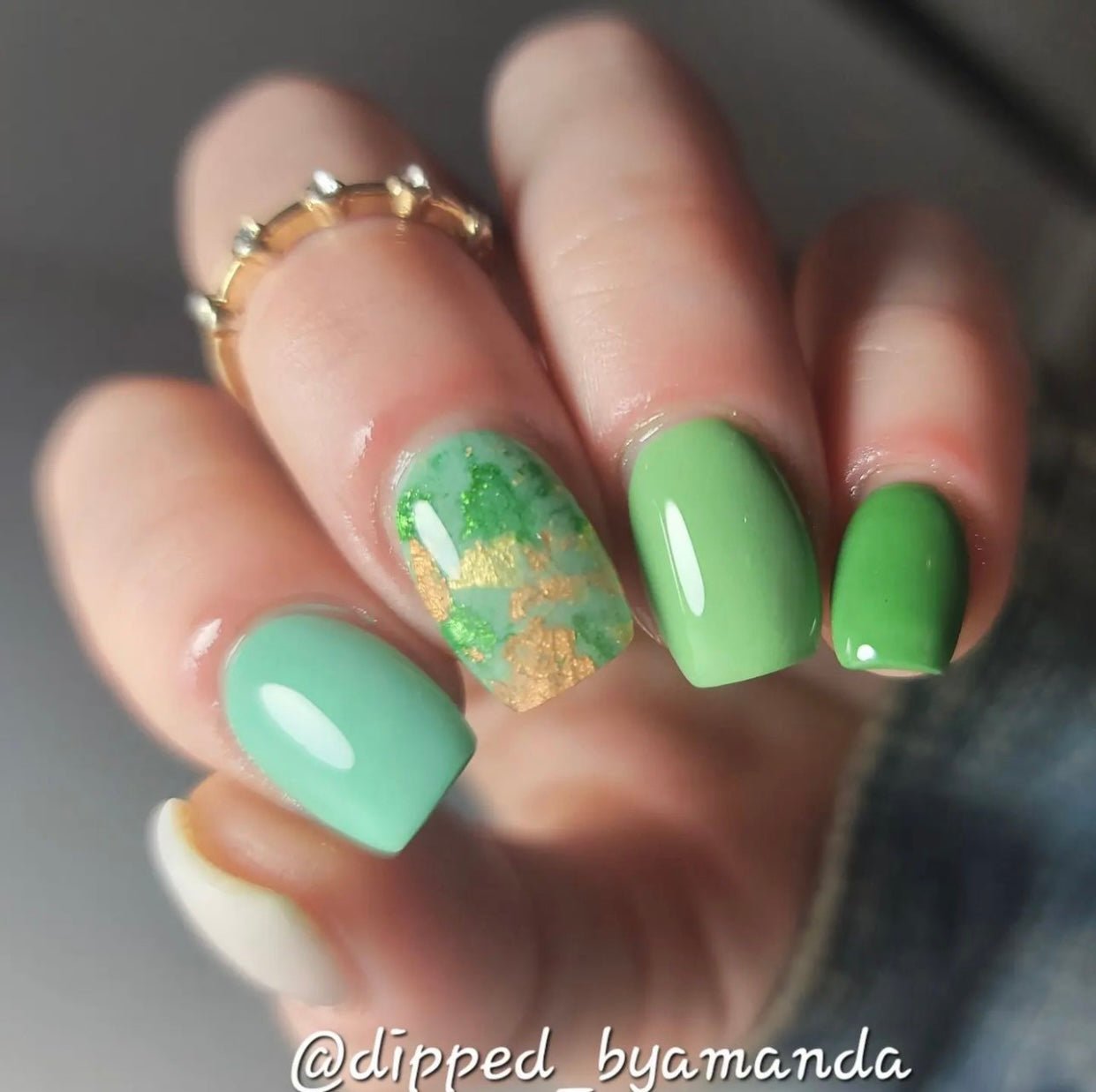 Irish Eyes green flake nail dip powder by Marullo Nail Co