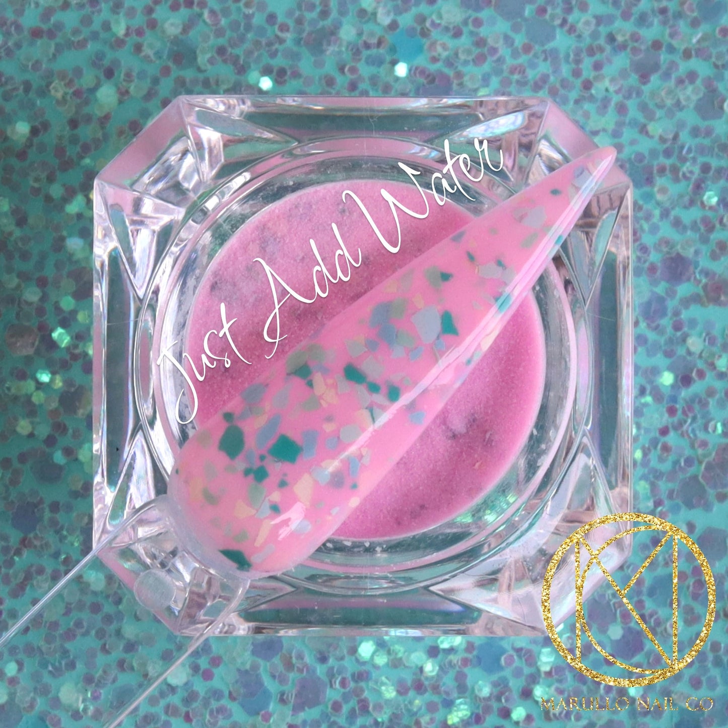 Just Add Water pink terrazzo nail dip powder by Marullo Nail Co