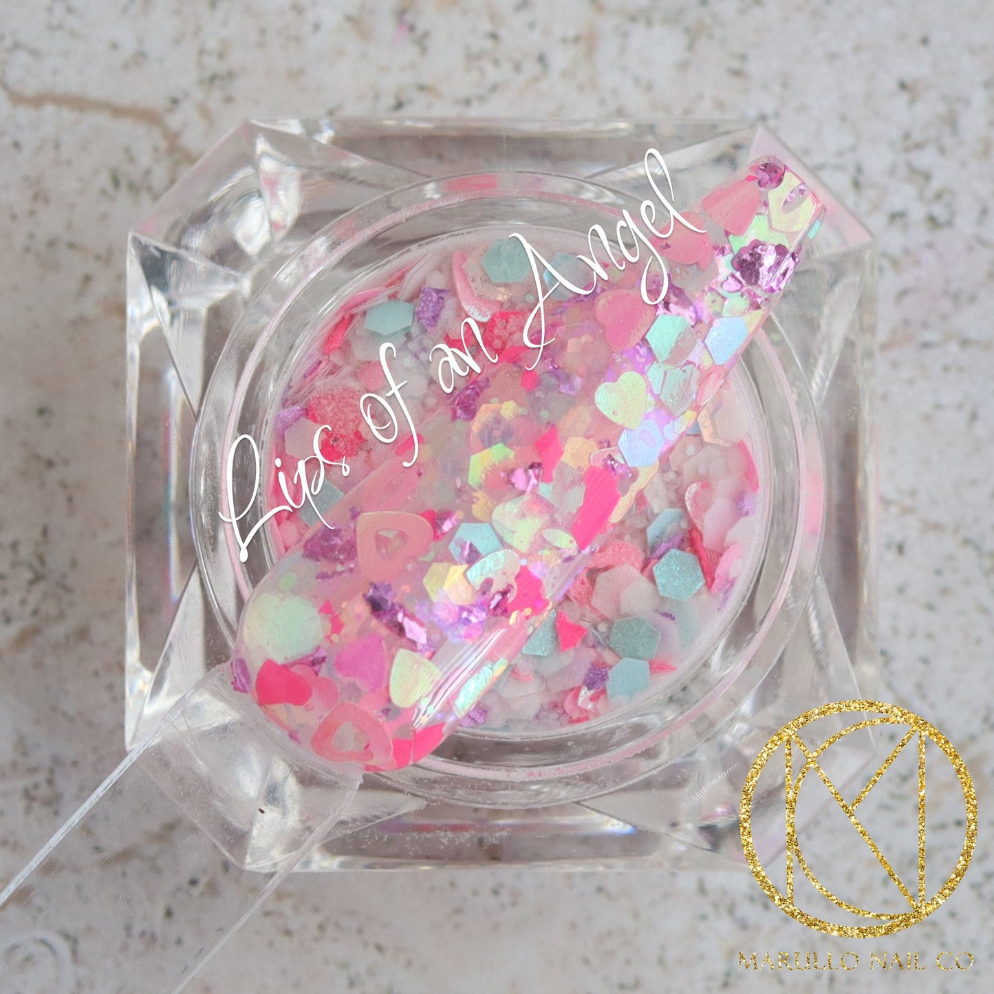 Lips Of An Angel pink glitter nail dip powder by Marullo Nail Co