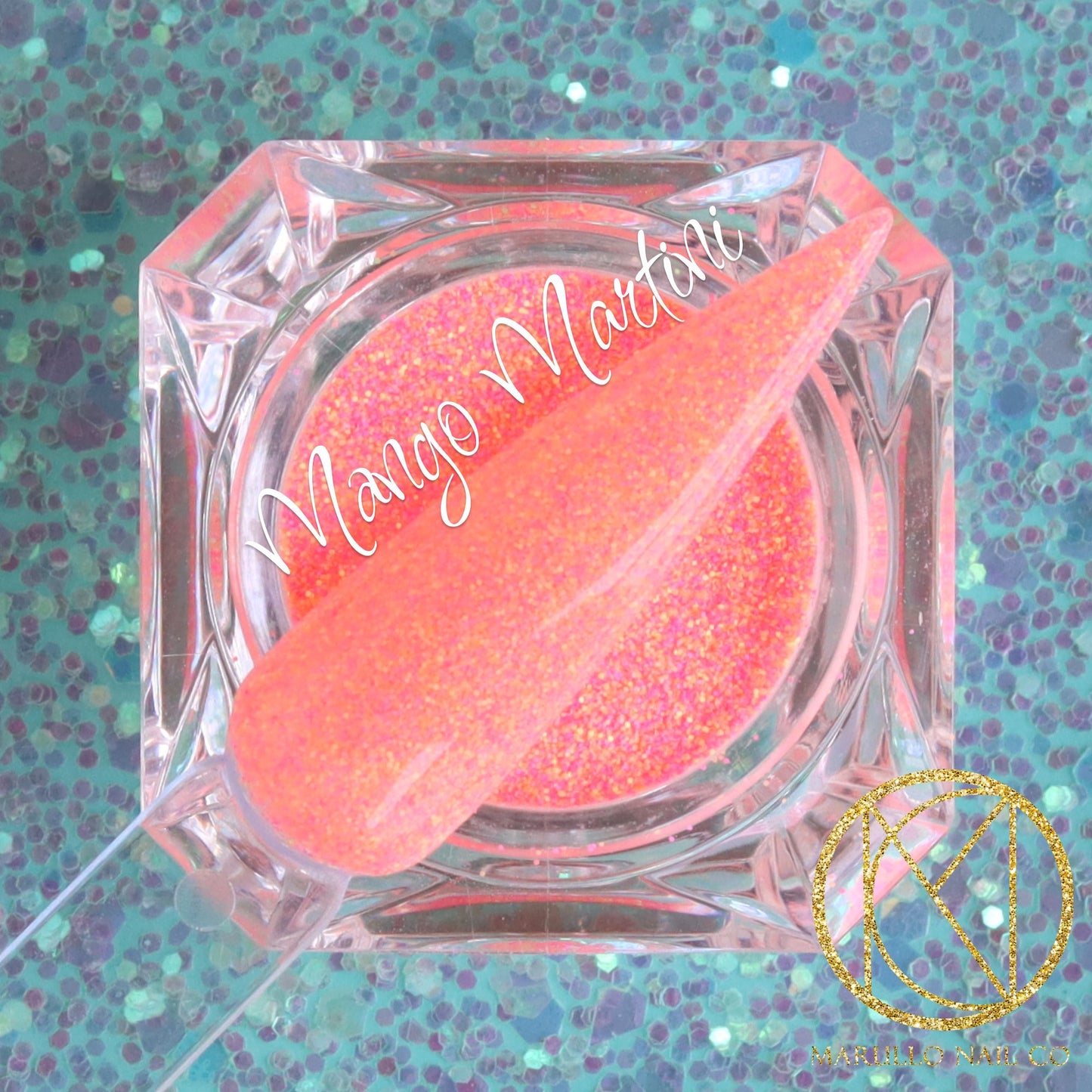 Mango Martini orange glitter nail dip powder by Marullo Nail Co