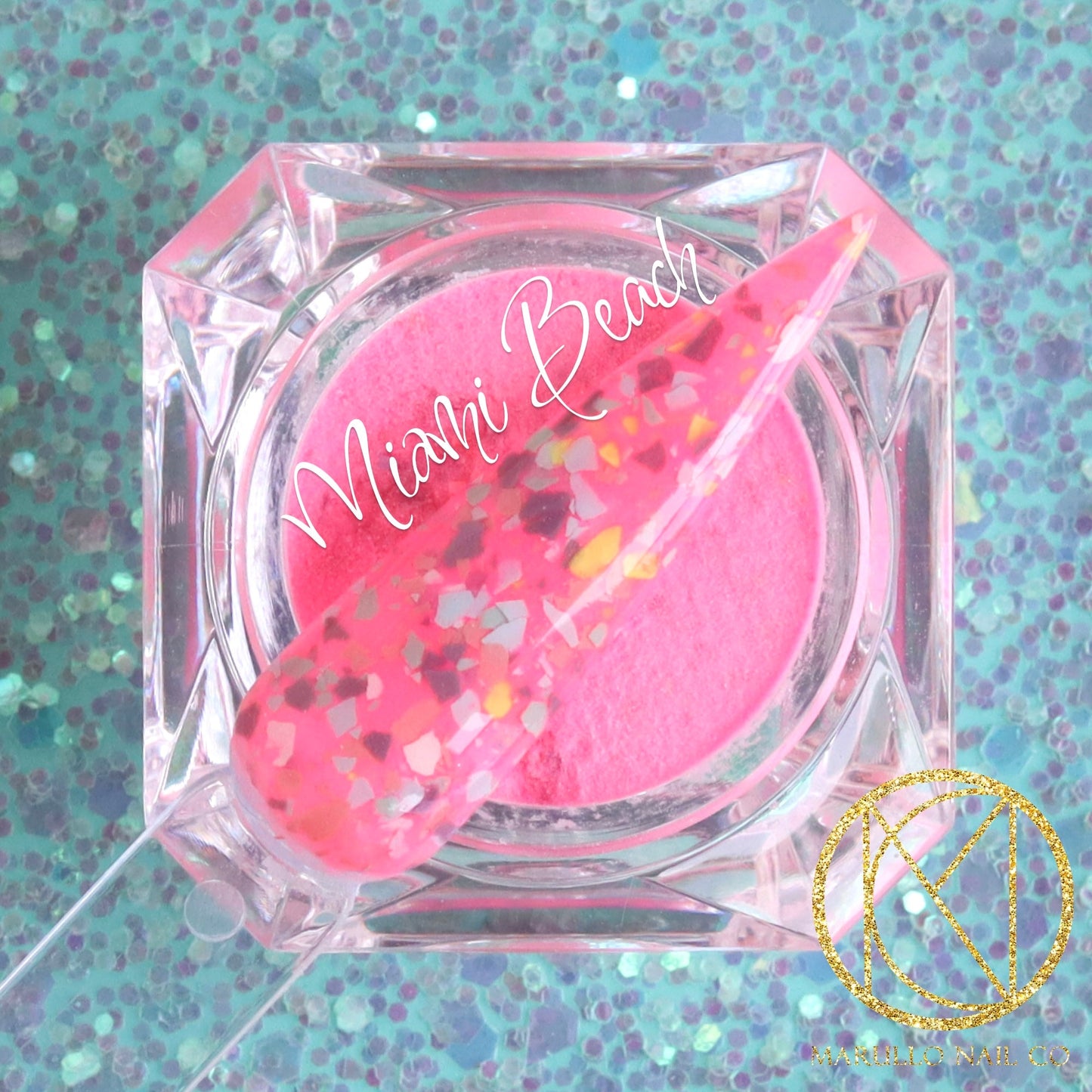 Miami Beach pink terrazzo nail dip powder by Marullo Nail Co