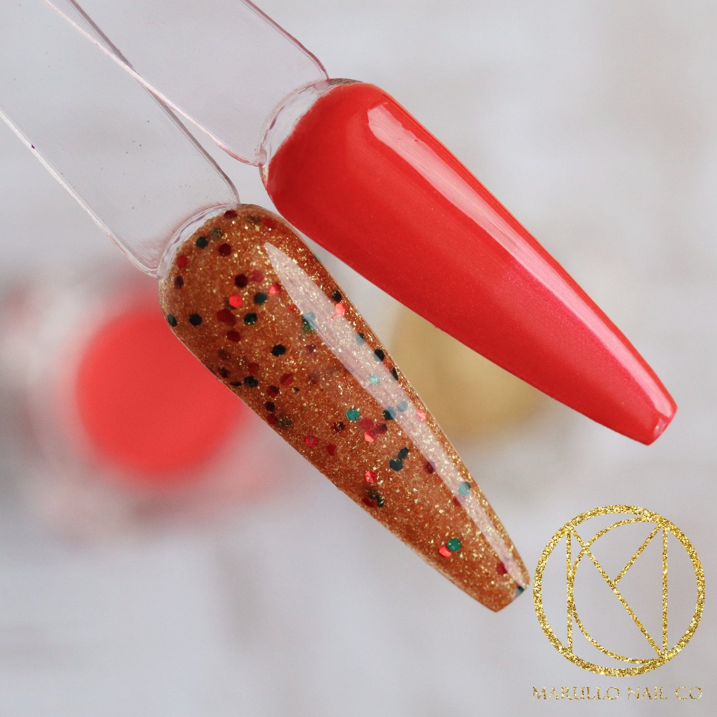 Reindeer gold glitter nail dip powder by Marullo Nail Co