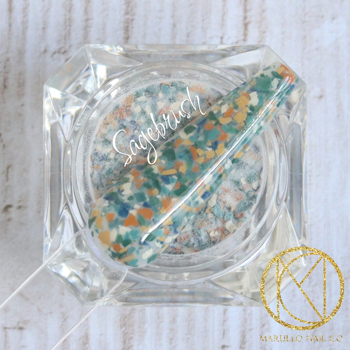 Sagebrush white terrazzo nail dip powder by Marullo Nail Co