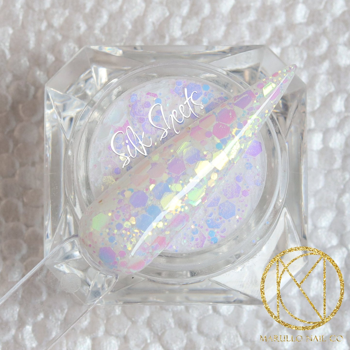 Silk Sheets white glitter nail dip powder by Marullo Nail Co