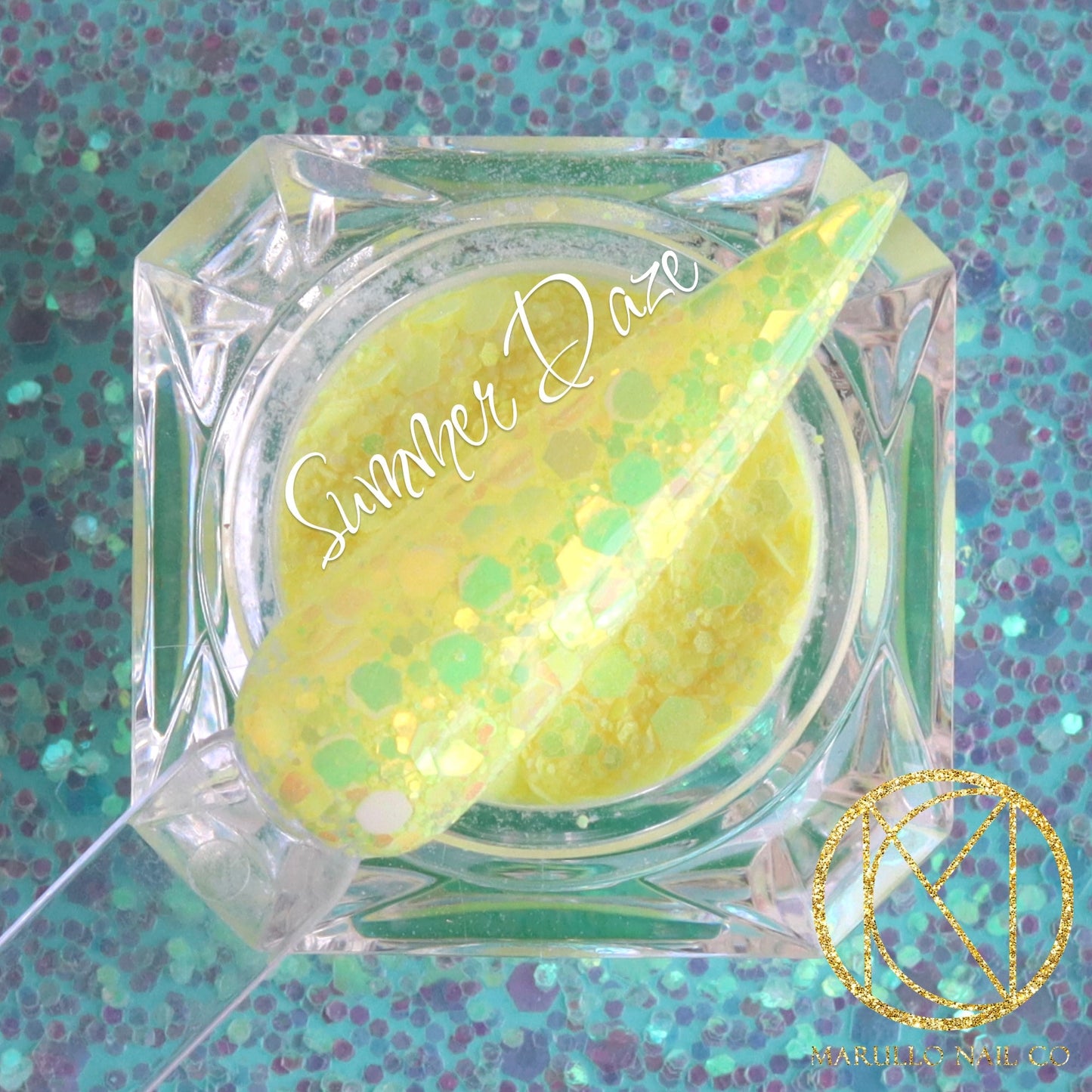 Summer Daze yellow glitter nail dip powder by Marullo Nail Co