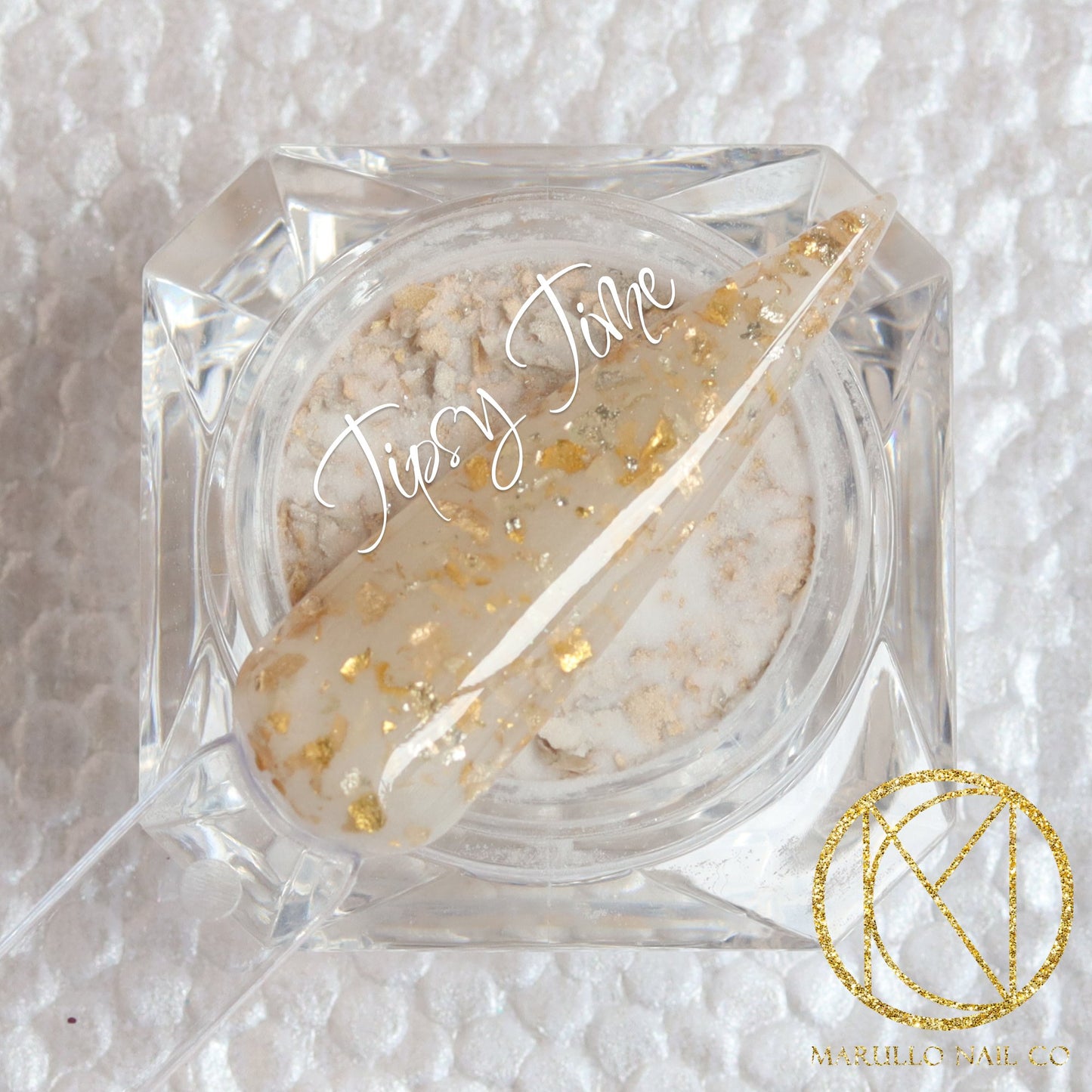 Tipsy Time white foils nail dip powder by Marullo Nail Co