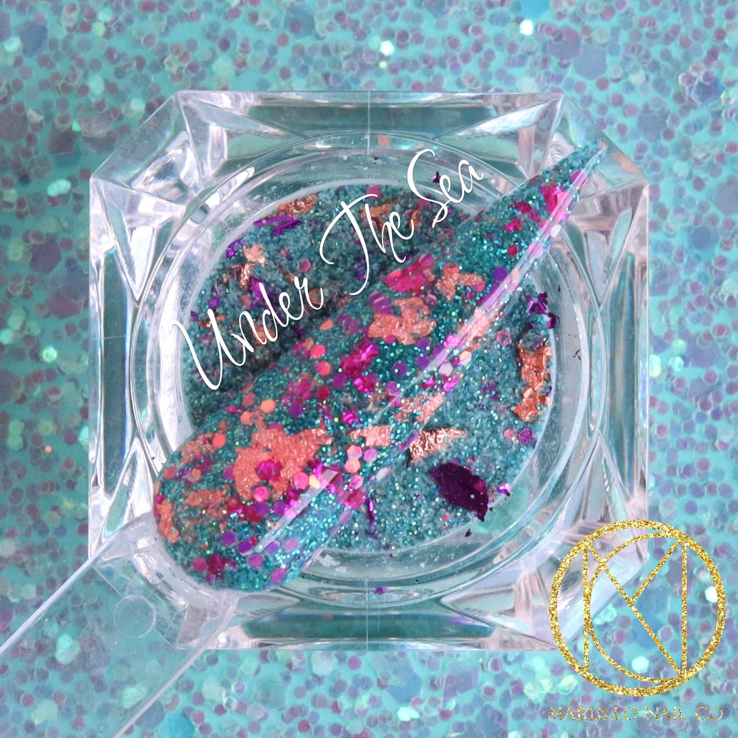 Under The Sea teal glitter nail dip powder by Marullo Nail Co